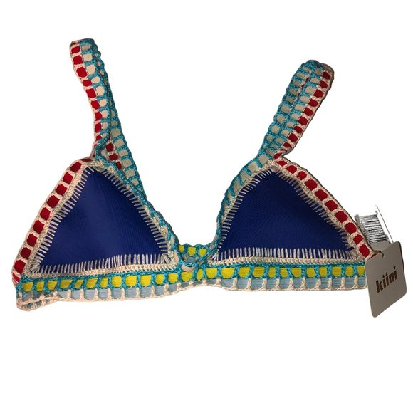 kiini NEW NWT blue crochet knit primary colors trim Bikini Top DD